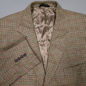 Vintage Sergio Valentino Collection Houndstooth Silk Flax Wool Sport Coat 42S